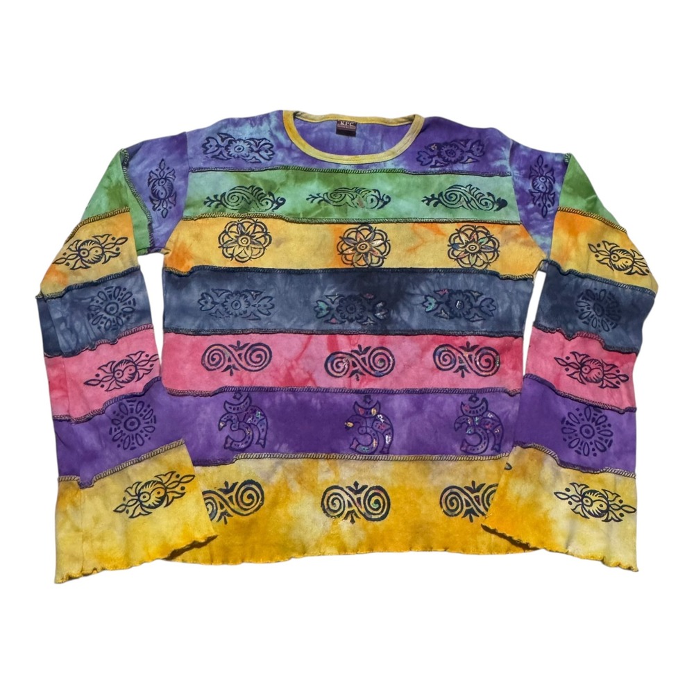 Vintage Y2K KPC Multicolor Patterned Long Sleeve Shirt Women's XL (Fits M)‎